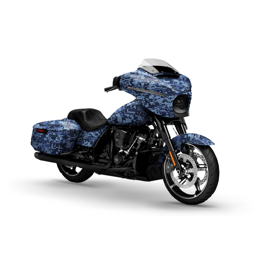 Digital Blue Urban Night Motorcycle Camo Vinyl Wrap