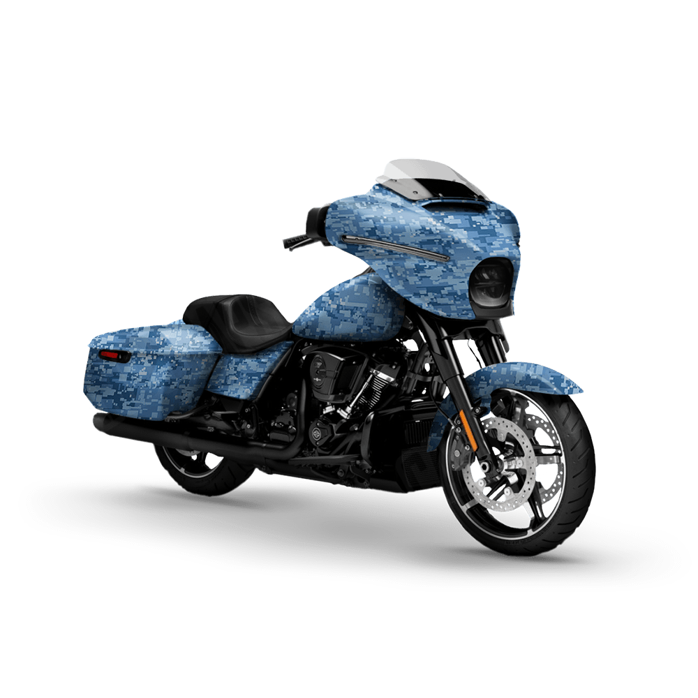 Digital Cool Blue Motorcycle Camo Vinyl Wrap