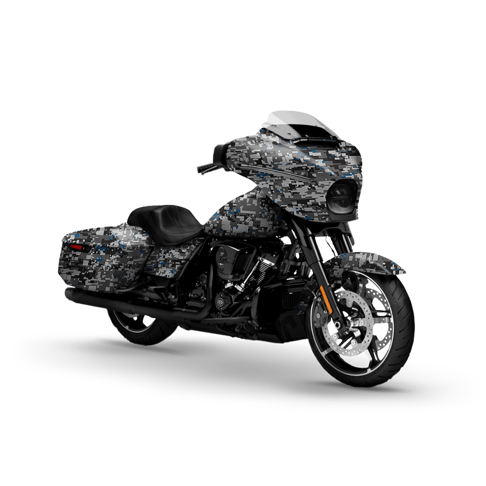 Digital Urban Blue Motorcycle Camo Vinyl Wrap