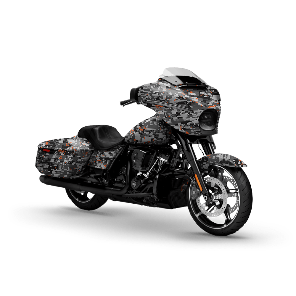 Digital Urban Orange Motorcycle Camo Vinyl Wrap