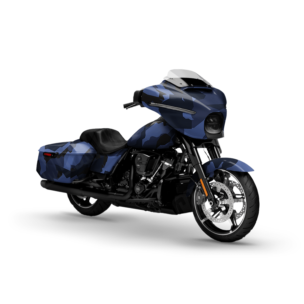 Erratic Blue Midnight Motorcycle Camo Vinyl Wrap