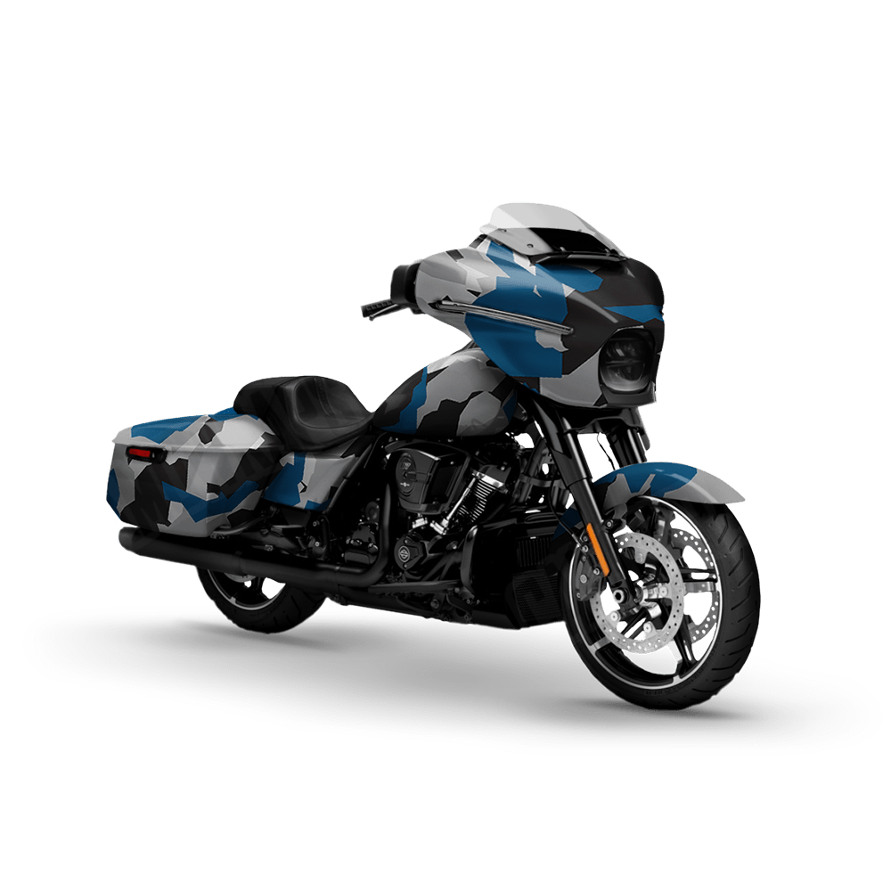 Erratic Blue Tiger Motorcycle Camo Vinyl Wrap