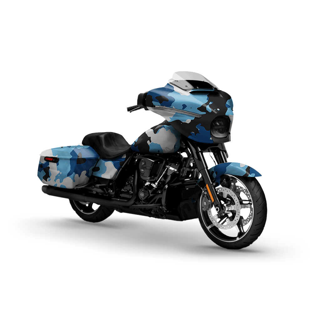 Large Cumulus Baby Blue Motorcycle Camo Vinyl Wrap