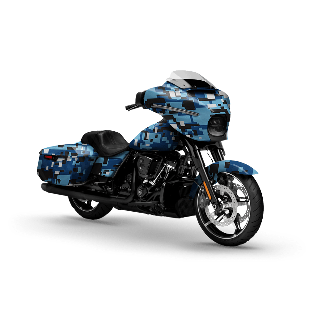 Large Digital Baby Blue Motorcycle Camo Vinyl Wrap