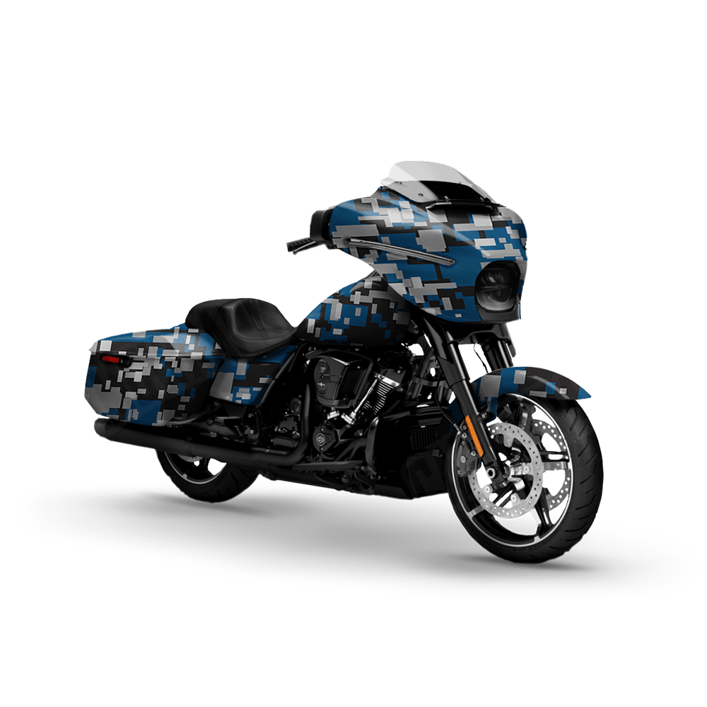Large Digital Blue Tiger Motorcycle Camo Vinyl Wrap