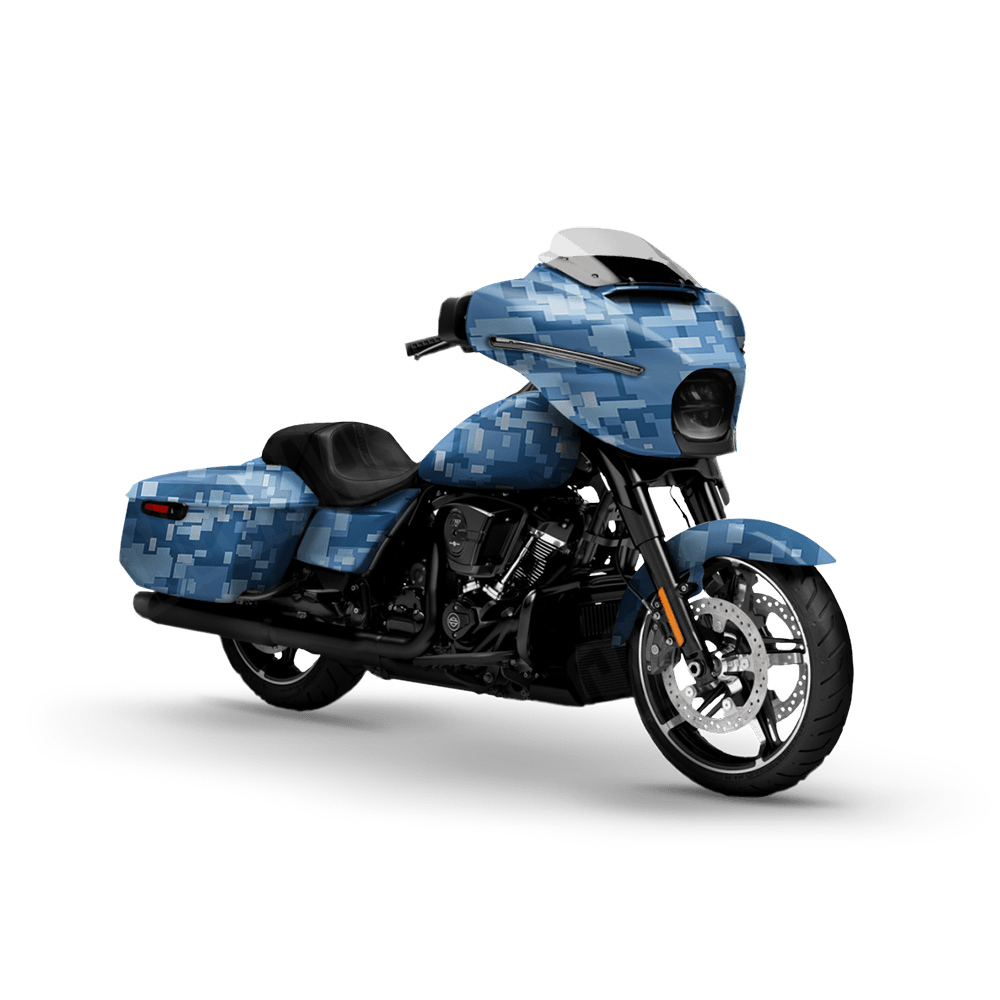 Large Digital Cool Blue Motorcycle Camo Vinyl Wrap