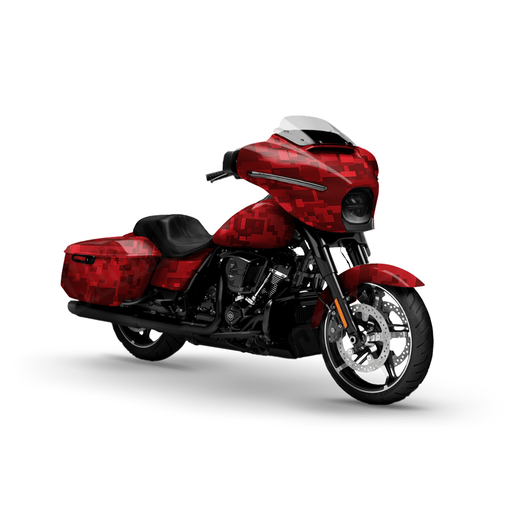 Large Digital Elite Red Motorcycle Camo Vinyl Wrap