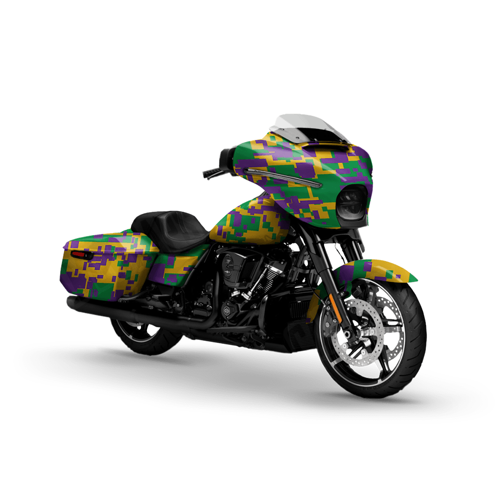 Large Digital Mardi Gras Motorcycle Camo Vinyl Wrap