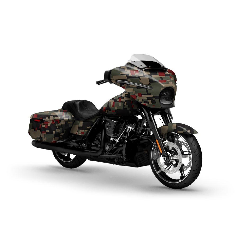 Large Digital Militant Red Motorcycle Camo Vinyl Wrap