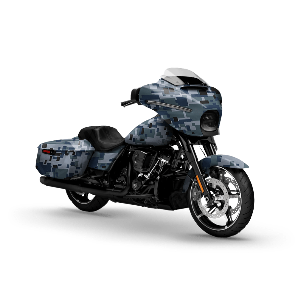 Large Digital Navy Motorcycle Camo Vinyl Wrap