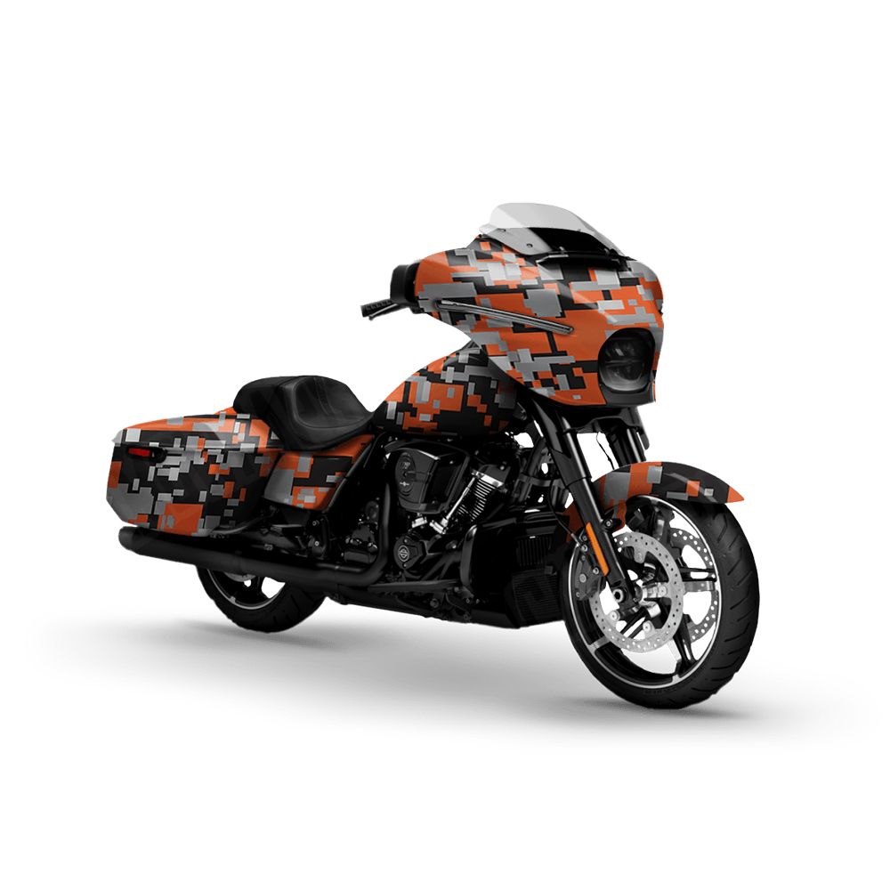 Large Digital Orange Tiger Motorcycle Camo Vinyl Wrap