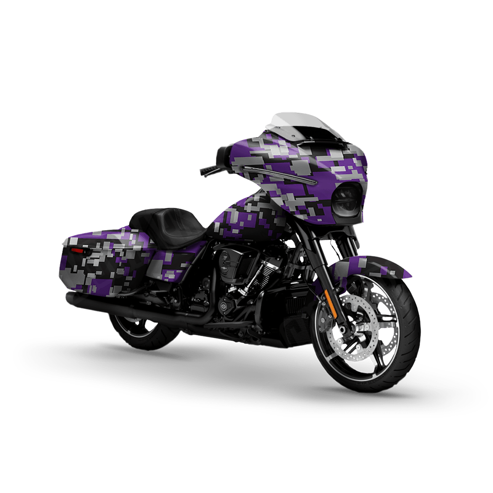 Large Digital Purple Tiger Motorcycle Camo Vinyl Wrap