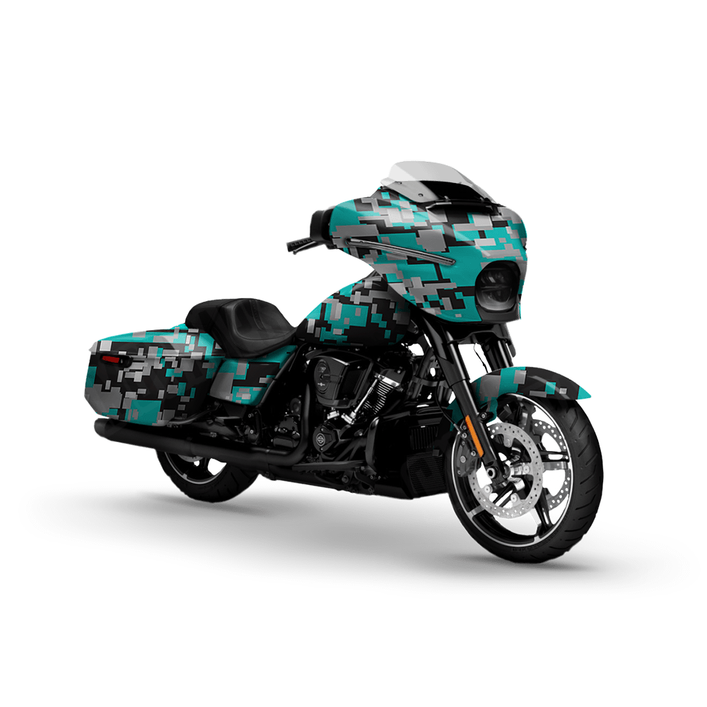 Large Digital Tiffany Blue Tiger Motorcycle Camo Vinyl Wrap