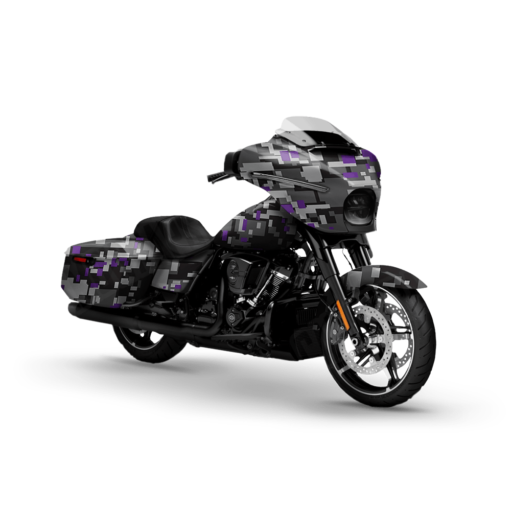 Large Digital Urban Purple Motorcycle Camo Vinyl Wrap