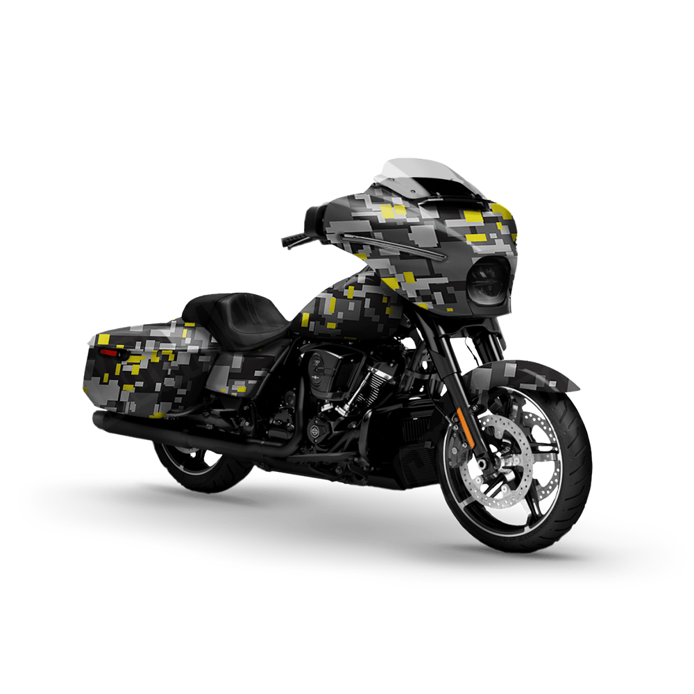 Large Digital Urban Yellow Motorcycle Camo Vinyl Wrap