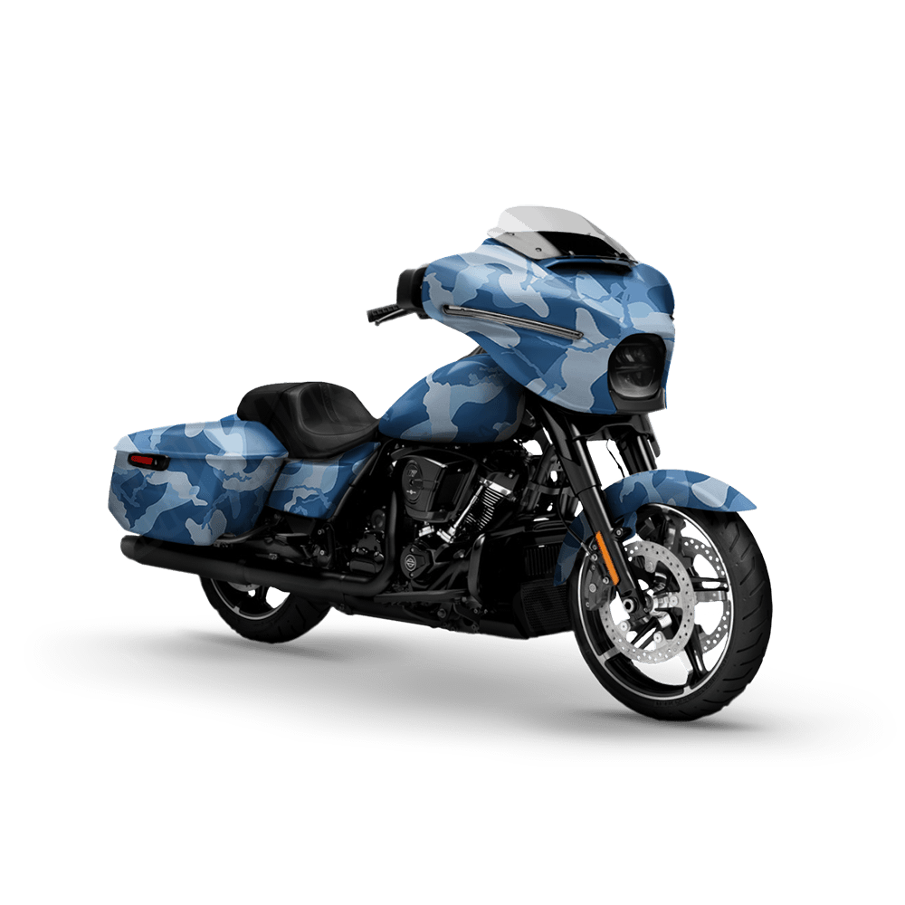 Large Ragged Cool Blue Motorcycle Camo Vinyl Wrap