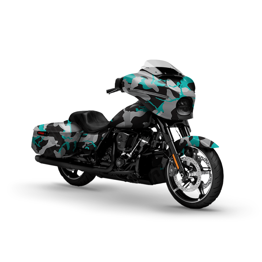 Large Ragged Tiffany Blue Tiger Motorcycle Camo Vinyl Wrap