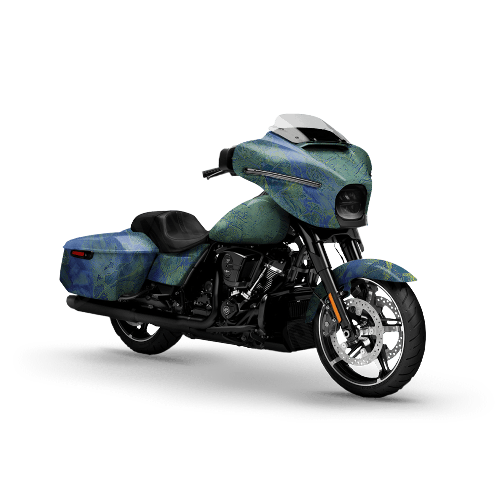 Realtree WAV3 Blue Yellow Motorcycle Camo Vinyl Wrap