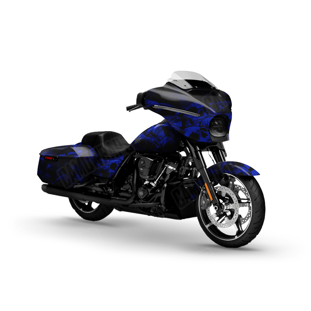 Skull Blue Motorcycle Wraps