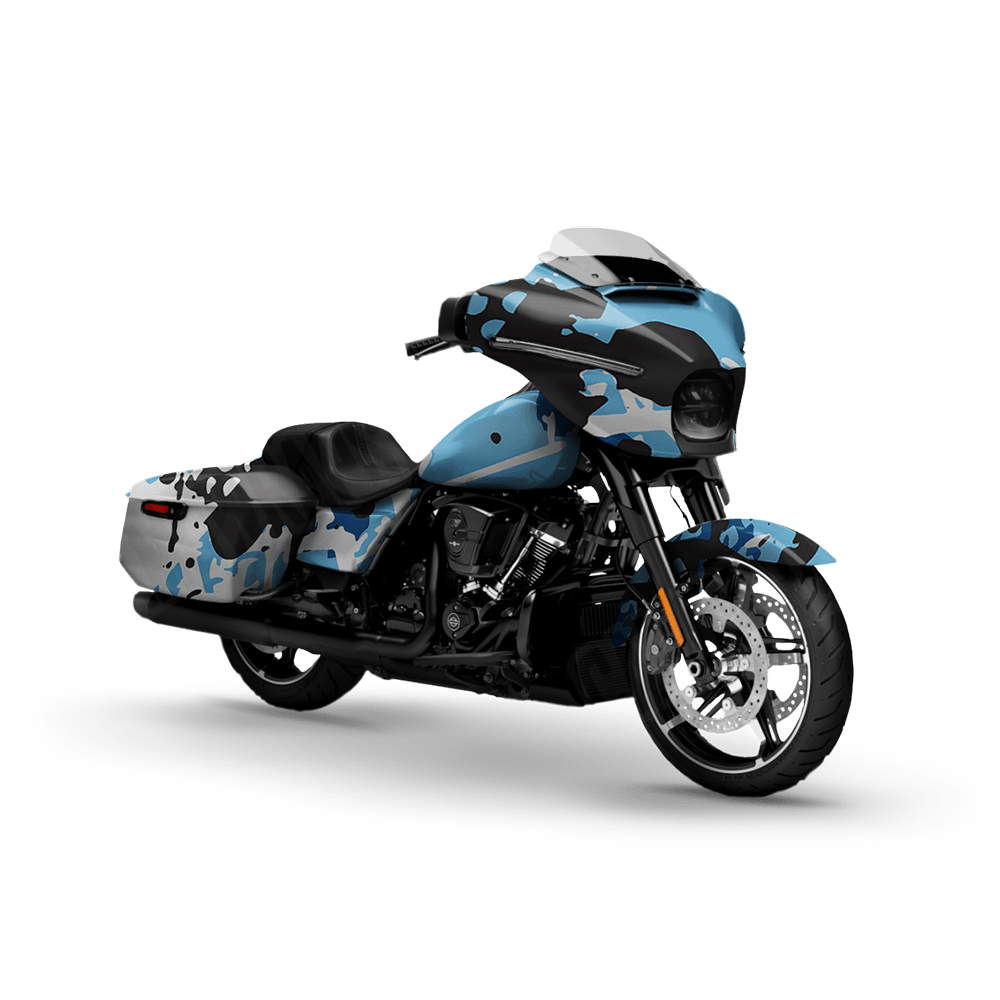 Tire Splatter Baby Blue Motorcycle Camo Vinyl Wrap