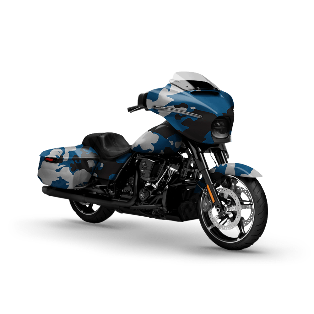 Treetop Blue Tiger Motorcycle Camo Vinyl Wrap
