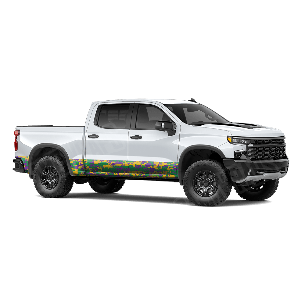 Large Digital Mardi Gras Rocker Panel Camo Vinyl Wrap