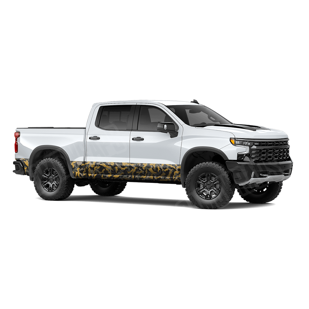 Large Ragged Militant Yellow Rocker Panel Camo Vinyl Wrap