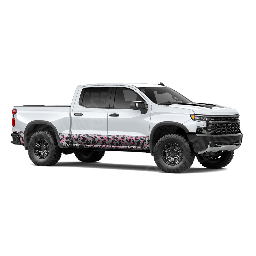 Large Ragged Pink Tiger Rocker Panel Camo Vinyl Wrap