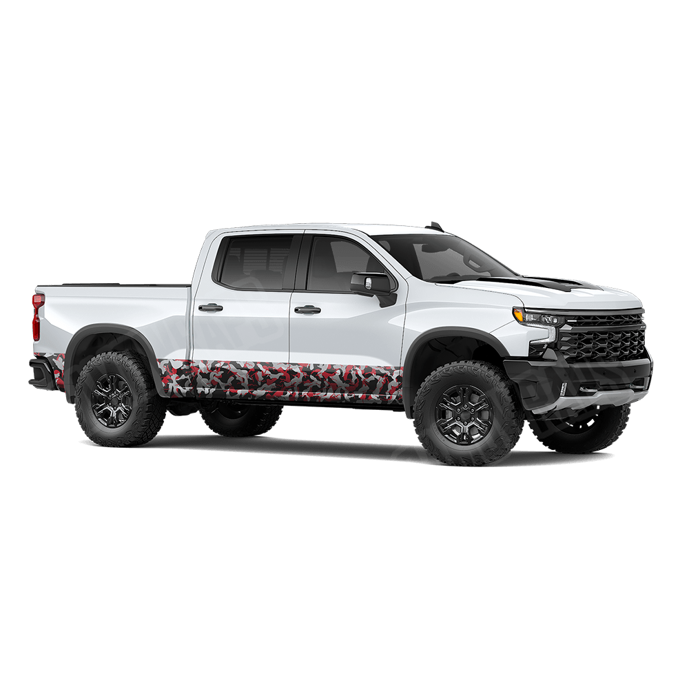 Large Ragged Red Tiger Rocker Panel Camo Vinyl Wrap
