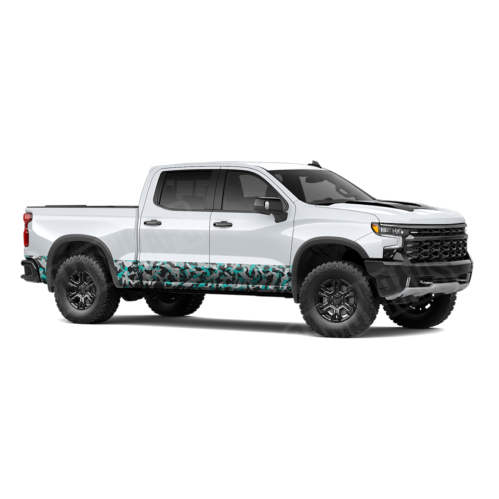 Large Ragged Tiffany Blue Tiger Rocker Panel Camo Vinyl Wrap