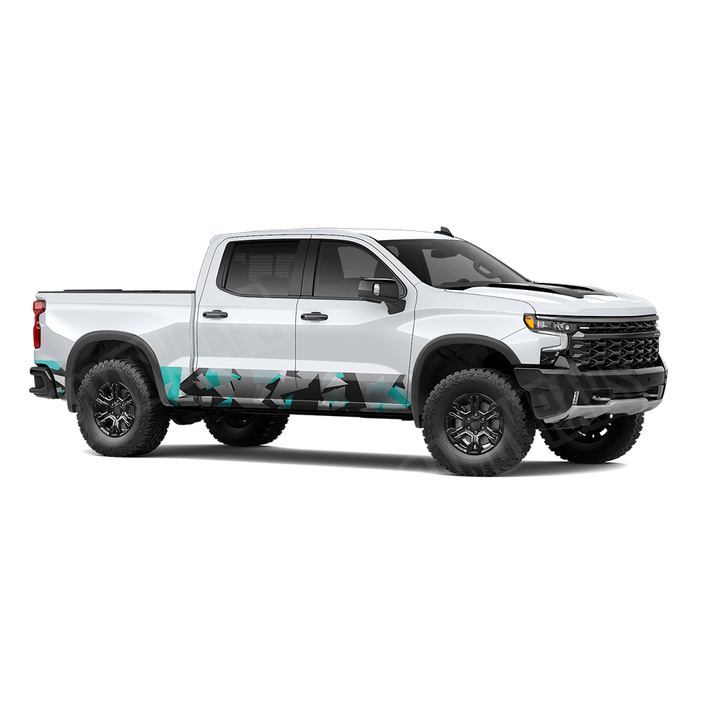 Shattered Tiffany Blue Tiger Rocker Panel Camo Vinyl Wrap