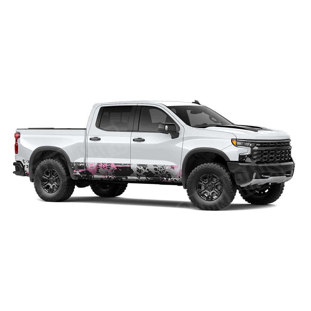 Tire Splatter Pink Tiger Rocker Panel Camo Vinyl Wrap