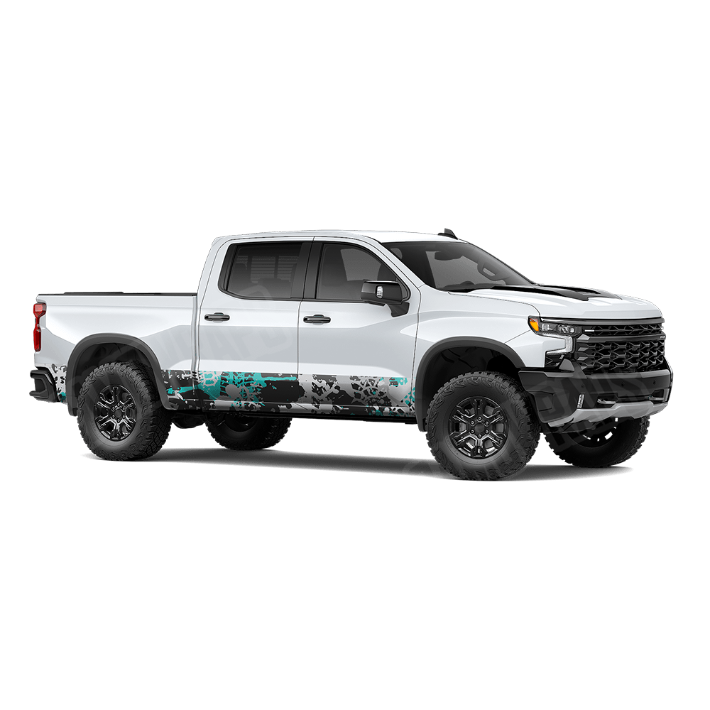 Tire Splatter Tiffany Blue Tiger Rocker Panel Camo Vinyl Wrap