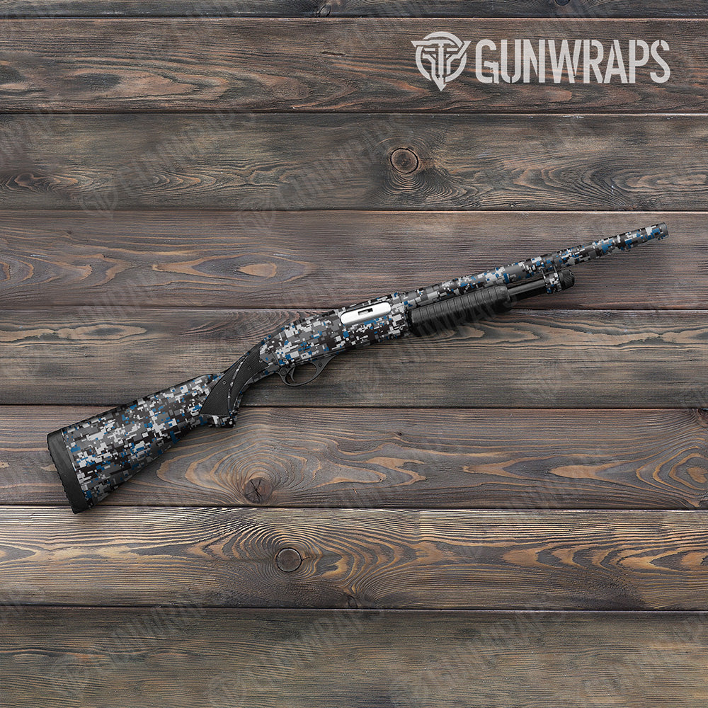 Shotgun Digital Urban Blue Camo Gun Skin Vinyl Wrap
