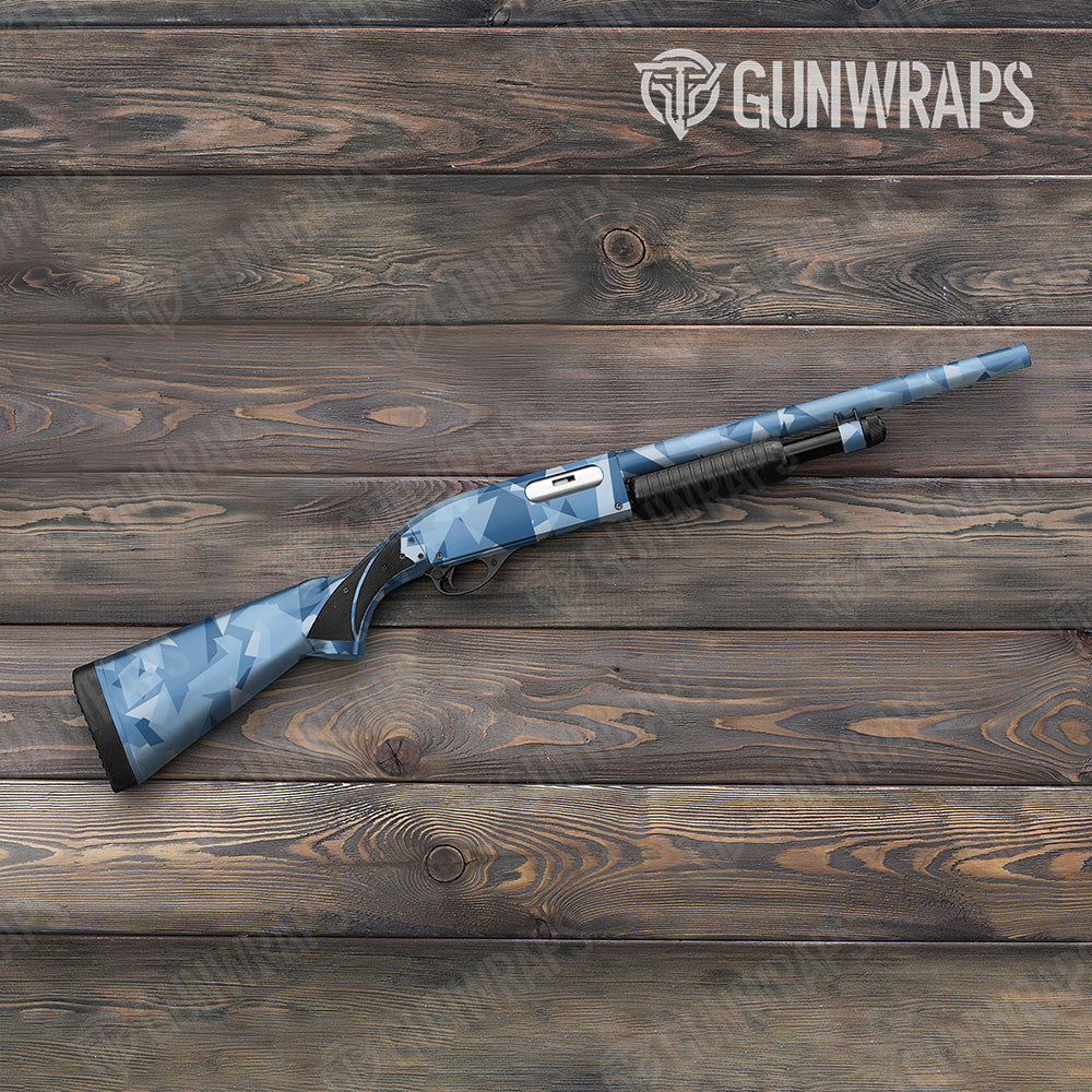 Shotgun Shattered Cool Blue Camo Gun Skin Vinyl Wrap