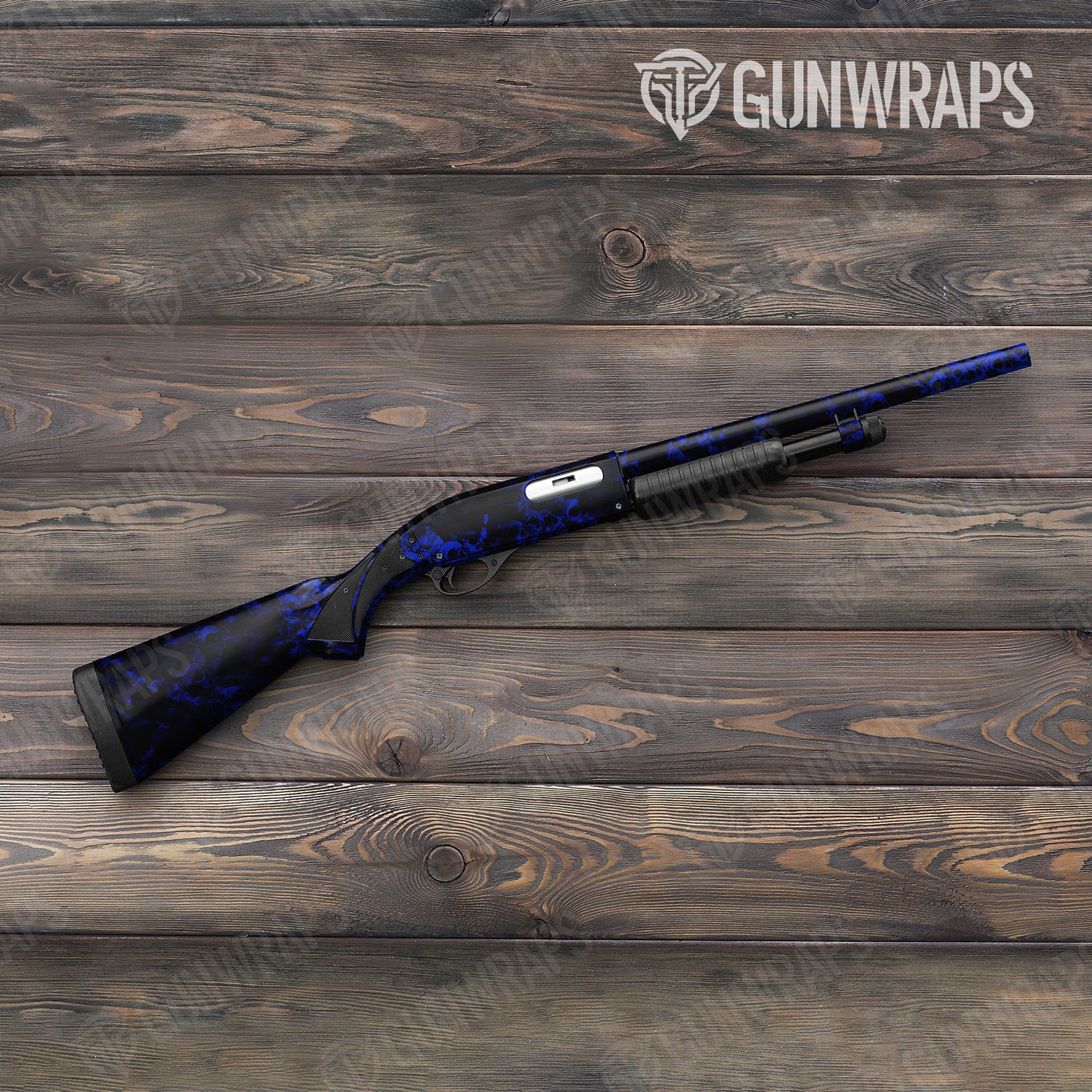 Skull Blue Shotgun Gun Skin Vinyl Wraps