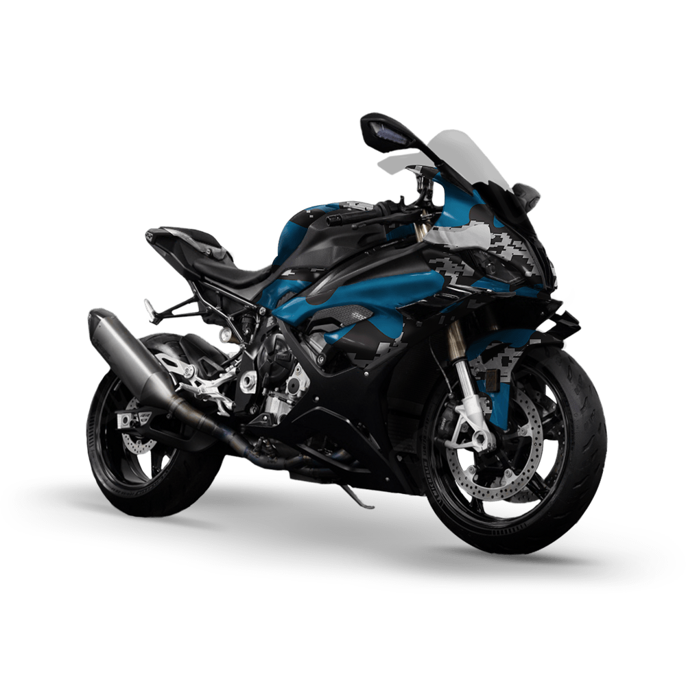 Compound Blue Tiger Camo Sports Bike Vinyl Wrap