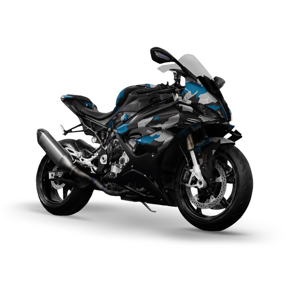 Erratic Blue Tiger Camo Sports Bike Vinyl Wrap