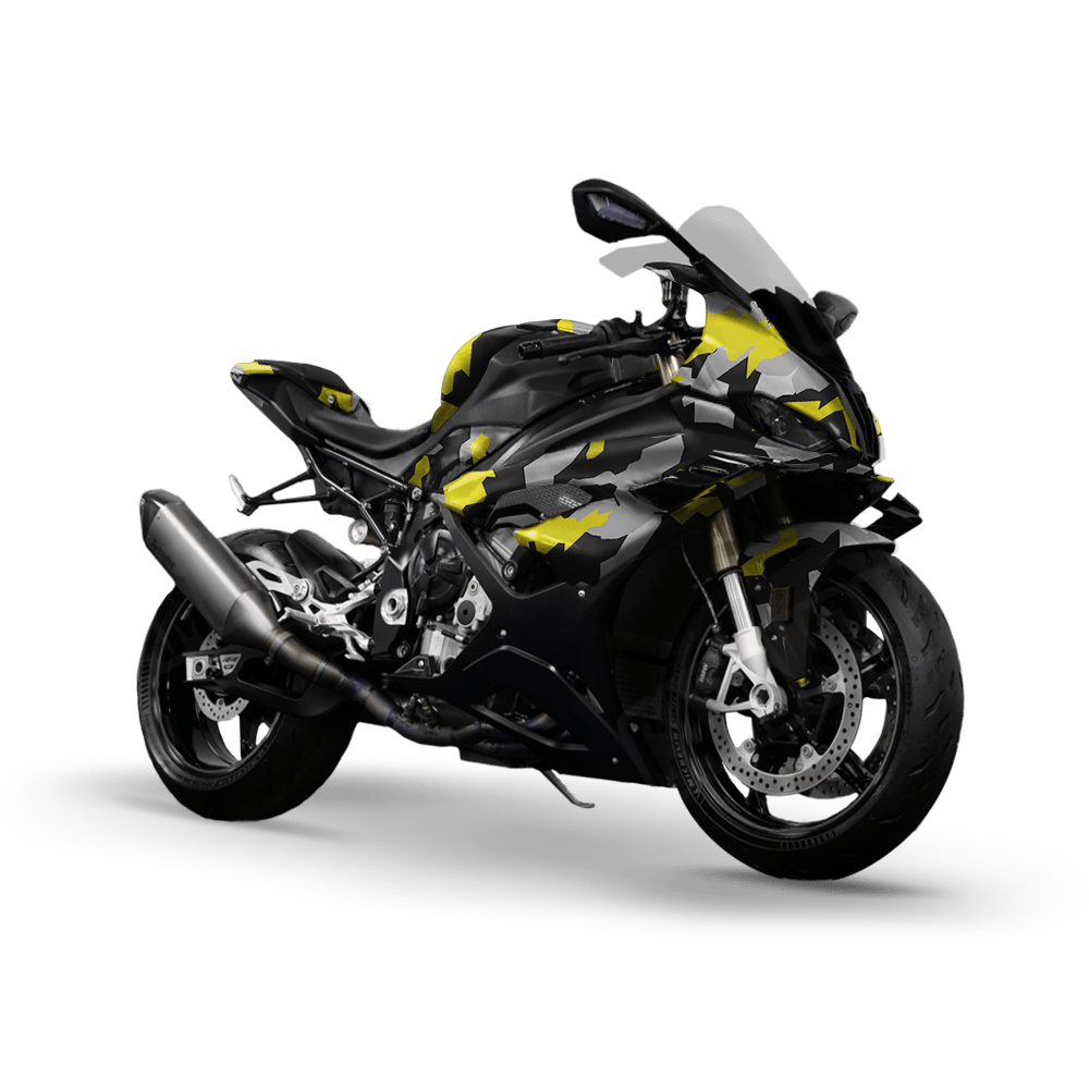 Erratic Yellow Tiger Camo Sports Bike Vinyl Wrap
