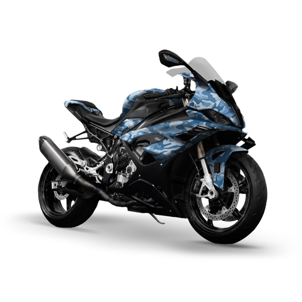 Large Classic Cool Blue Camo Sports Bike Vinyl Wrap