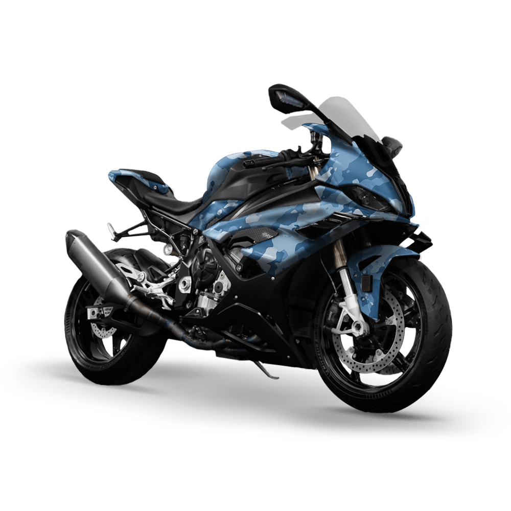 Large Cumulus Cool Blue Camo Sports Bike Vinyl Wrap