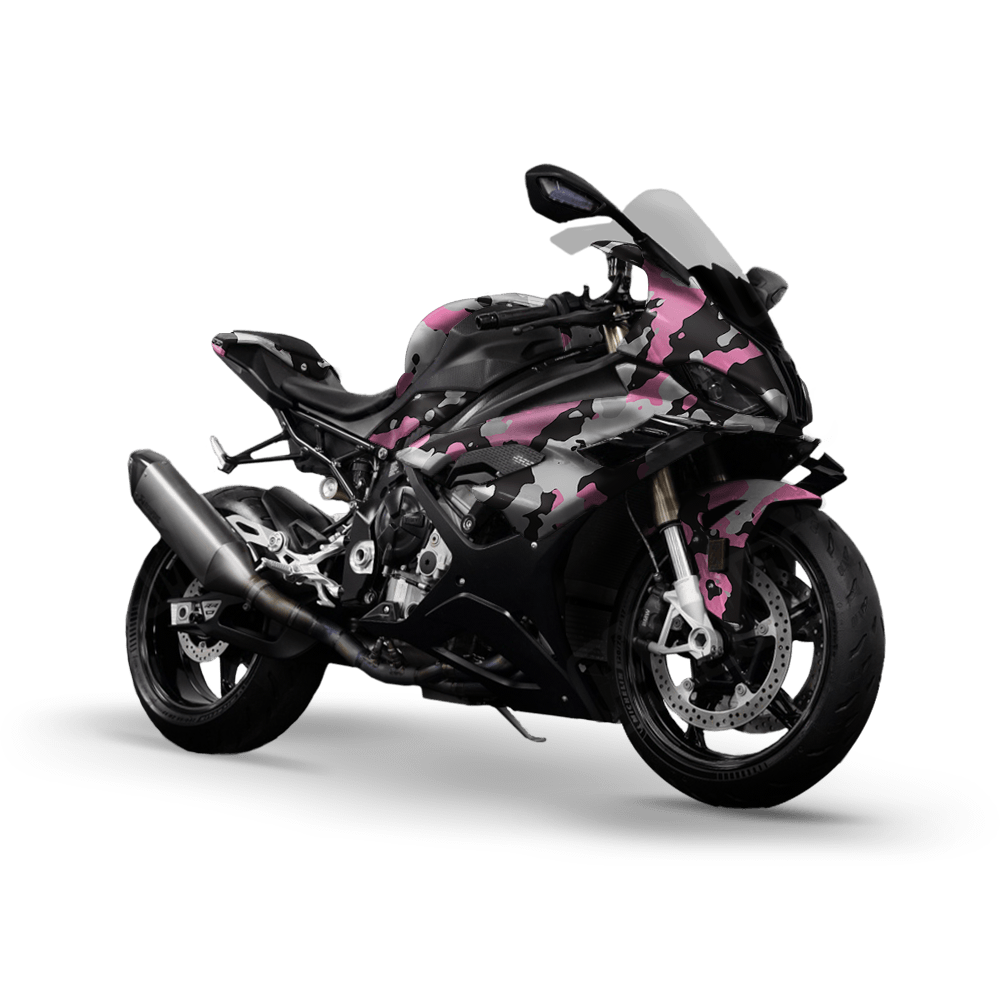 Large Cumulus Pink Tiger Camo Sports Bike Vinyl Wrap