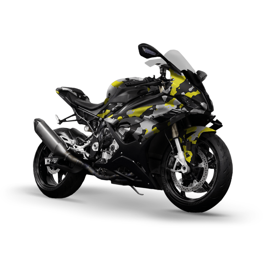 Large Cumulus Yellow Tiger Camo Sports Bike Vinyl Wrap
