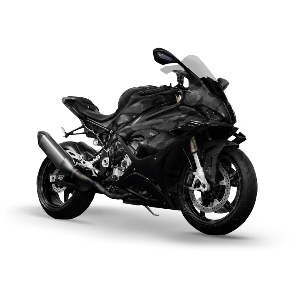 Large Ragged Elite Black Camo Sports Bike Vinyl Wrap