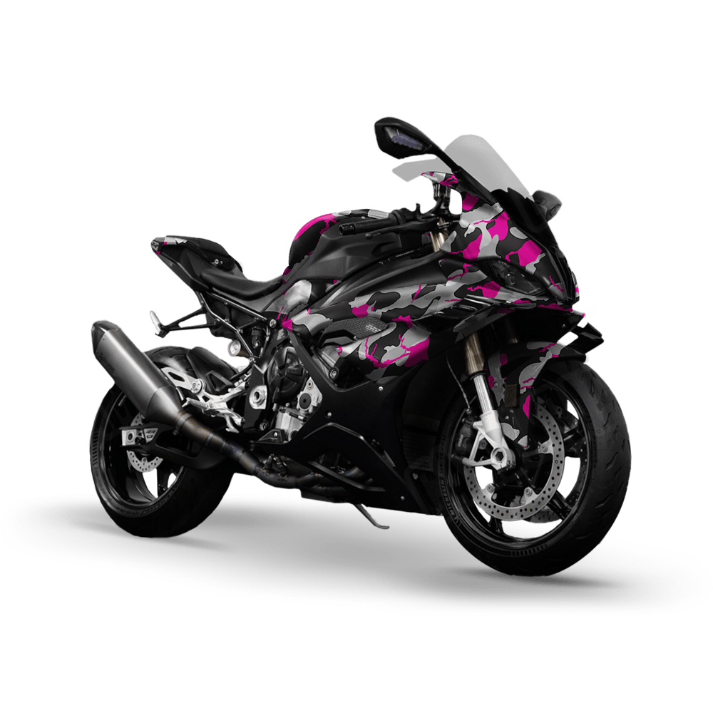 Large Ragged Magenta Tiger Camo Sports Bike Vinyl Wrap