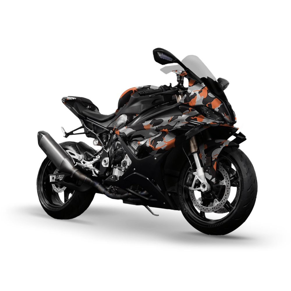 Large Ragged Orange Tiger Camo Sports Bike Vinyl Wrap
