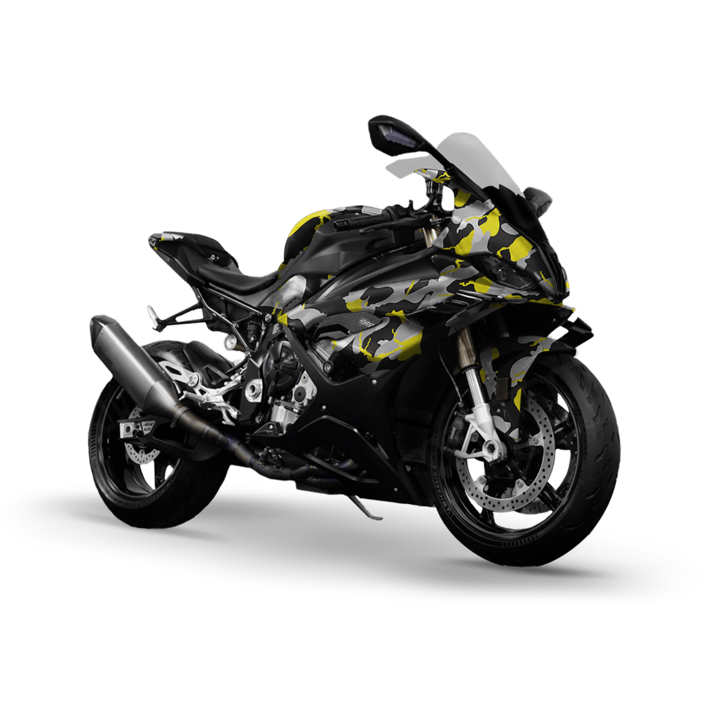 Large Ragged Yellow Tiger Camo Sports Bike Vinyl Wrap