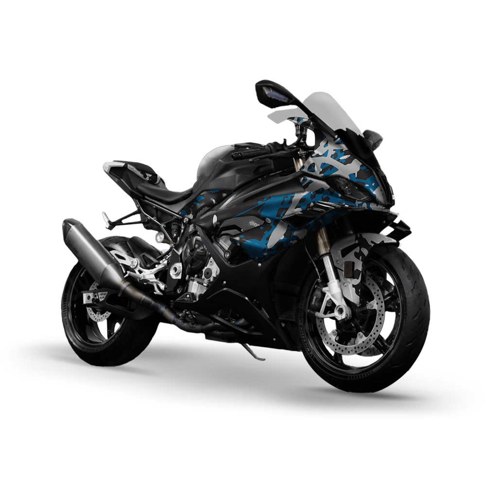 Tire Splatter Blue Tiger Camo Sports Bike Vinyl Wrap