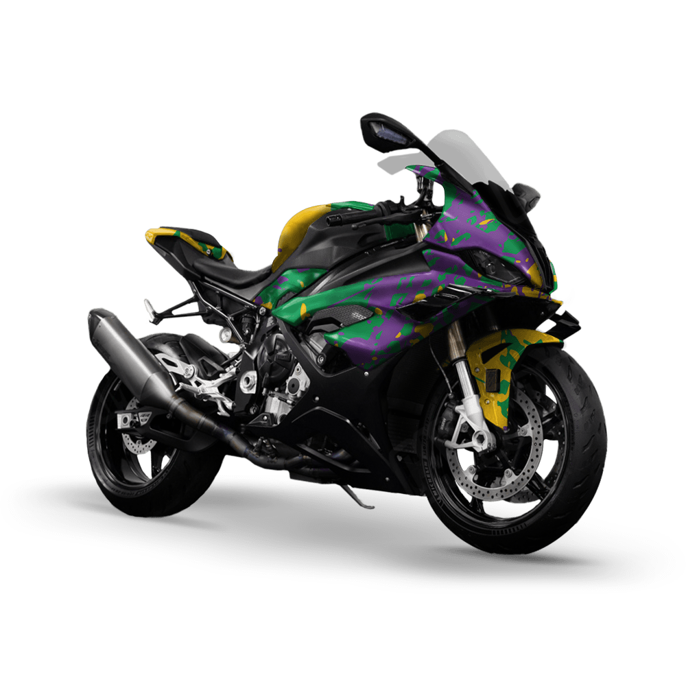 Tire Splatter Mardi Gras Camo Sports Bike Vinyl Wrap