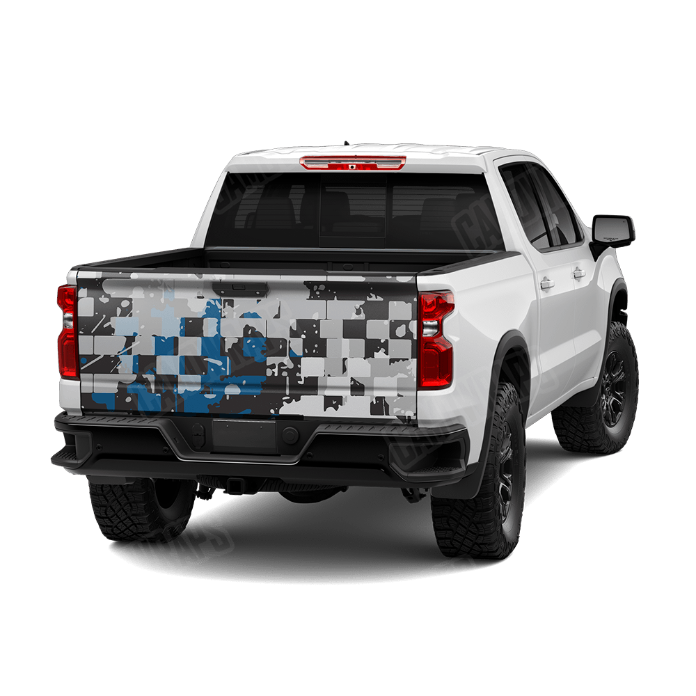 Broken Plaid Blue Tiger Camo Tailgate Vinyl Wrap